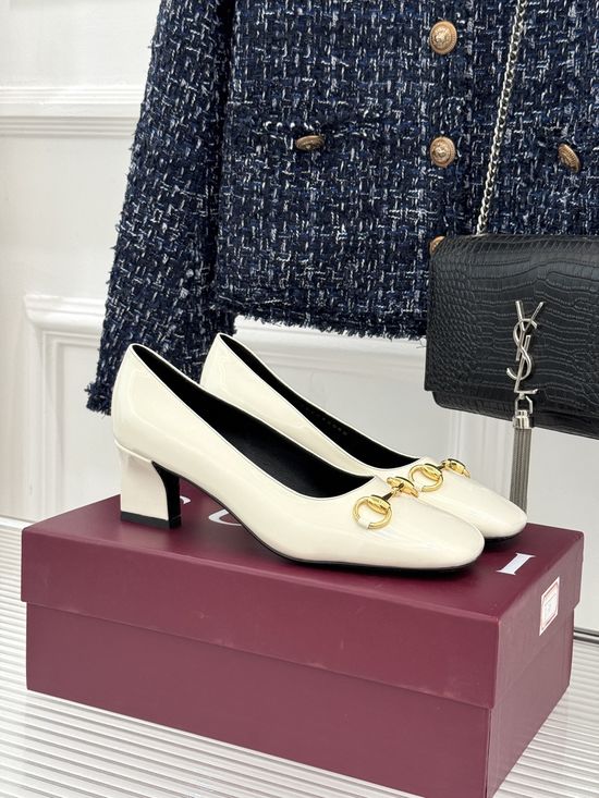 Gucci Classic Metal Accent Block Heel Leather Pumps