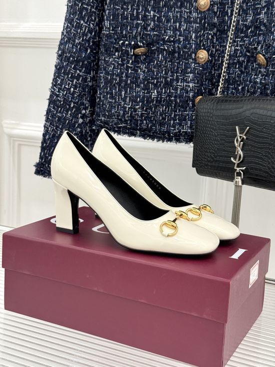 Gucci Classic Metal Accent Block Heel Leather Pumps