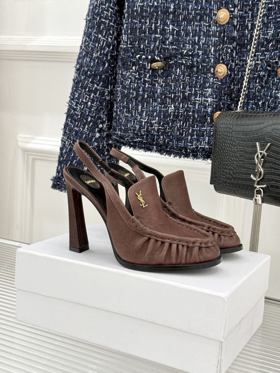Yves Saint Laurent Minimalist Logo Peep Toe Stiletto Heel Mules