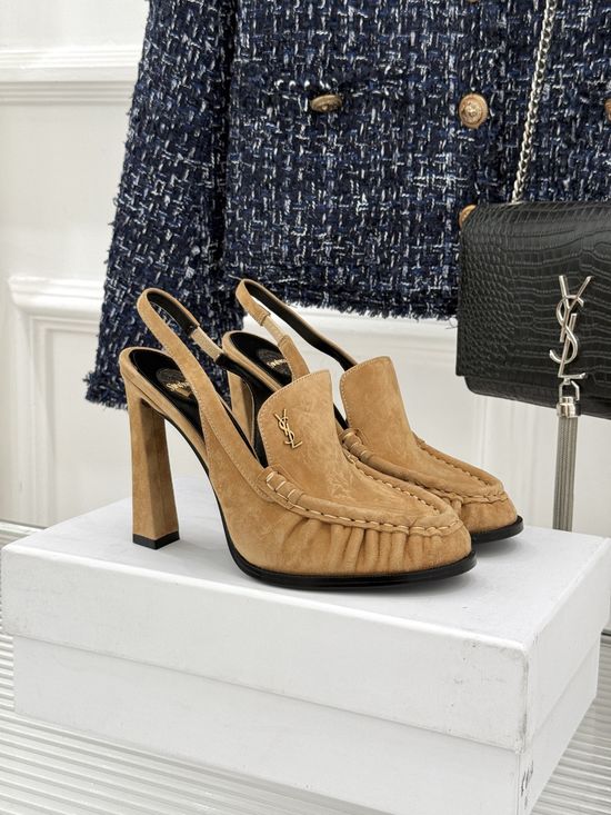 Yves Saint Laurent Minimalist Logo Peep Toe Stiletto Heel Mules