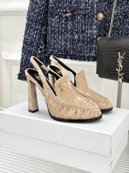 Yves Saint Laurent Minimalist Logo Peep Toe Stiletto Heel Mules