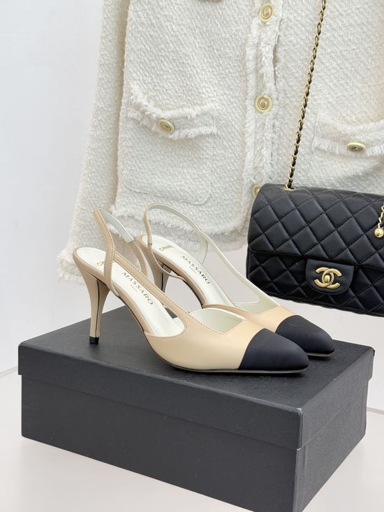 Chanel Color Block Pointed Toe Elegant High Heel Sandals