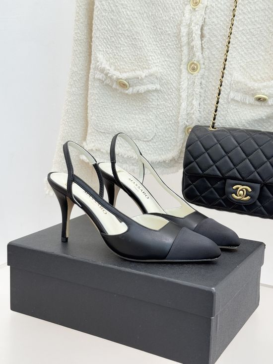 Chanel Color Block Pointed Toe Elegant High Heel Sandals