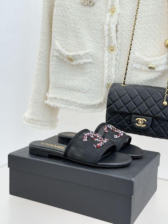 Chanel Rhinestone Decor Mesh Upper Soft Comfortable Slippers