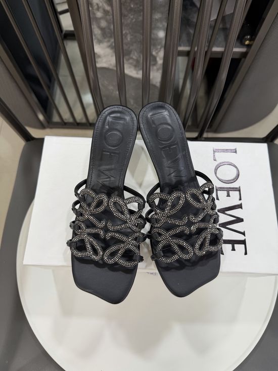 Loewe Rhinestone Heel Woven Logo Comfortable Flats