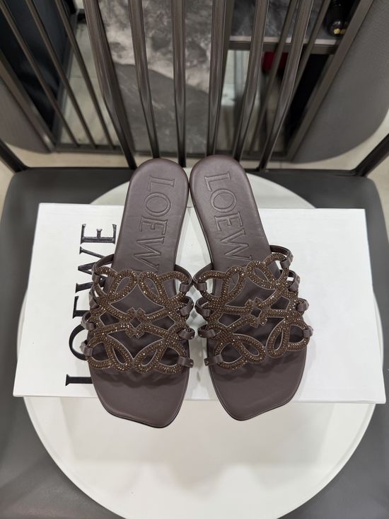 Loewe Rhinestone Decor Woven Logo Soft Leather Flats