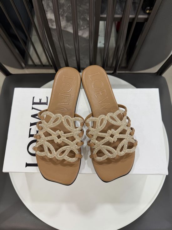 Loewe Rhinestone Decor Woven Logo Soft Leather Flats