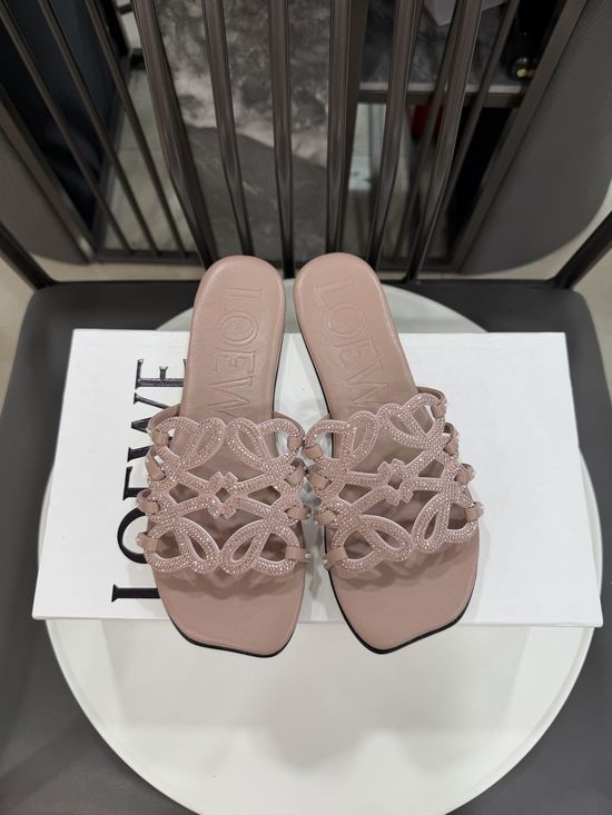 Loewe Rhinestone Decor Woven Logo Soft Leather Flats
