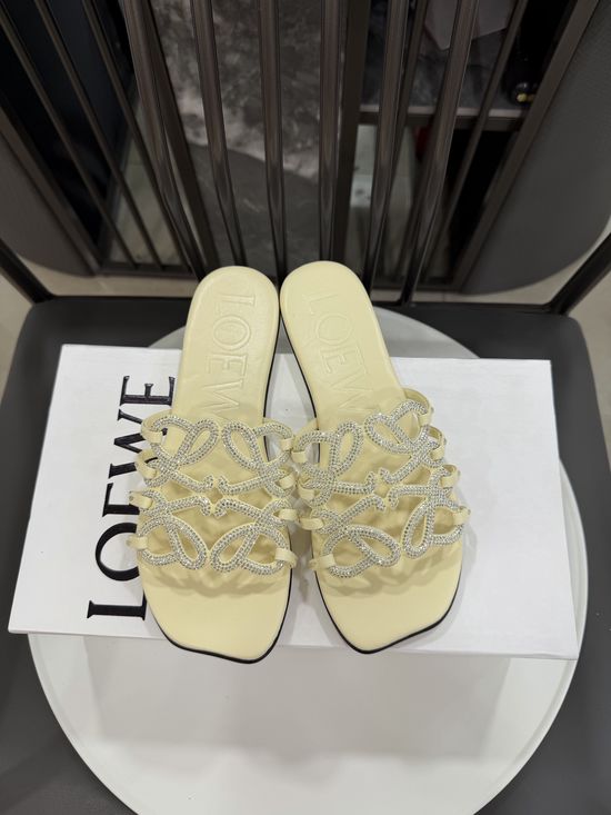 Loewe Rhinestone Decor Woven Logo Soft Leather Flats