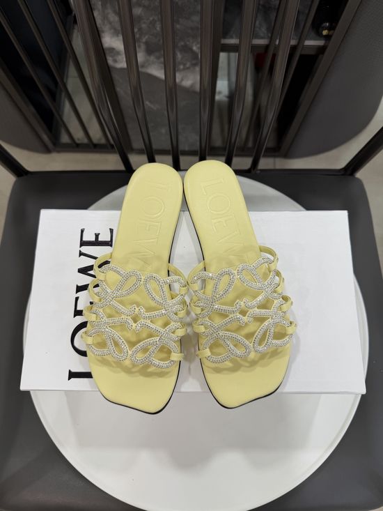 Loewe Rhinestone Decor Woven Logo Soft Leather Flats