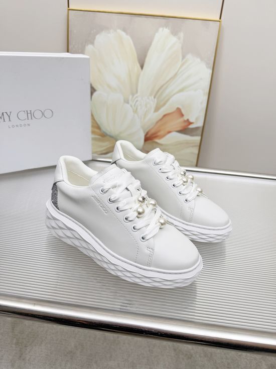 Jimmy Choo Sparkling Accent Fashion Sneakers Thickened Sole Comfortable Wear