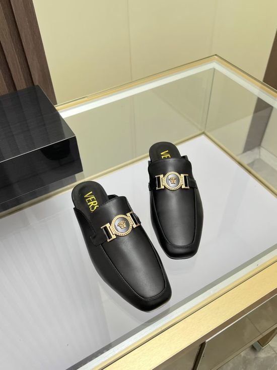 Versace Comfortable Leather Lined Low Heel Backless Mules