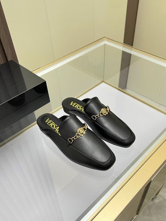 Versace Comfortable Leather Lined Low Heel Backless Mules