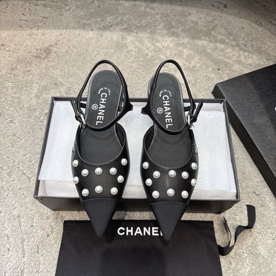 Chanel Pearl Decor Pointed Toe Strap Sandals Premium Quality