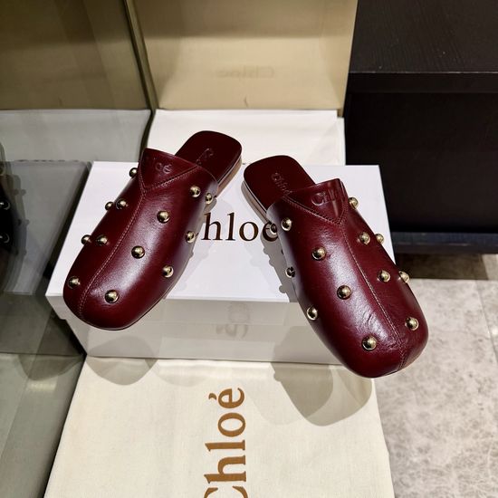 Chloe Handmade Rivet Leather Slippers with Leather Sole