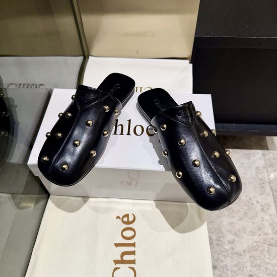 Chloe Handmade Rivet Leather Slippers with Leather Sole