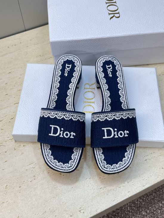 Christian Dior Embroidered Chunky Heel Slip-On Sandals with Logo
