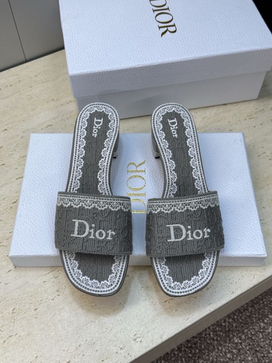 Christian Dior Embroidered Chunky Heel Slip-On Sandals with Logo