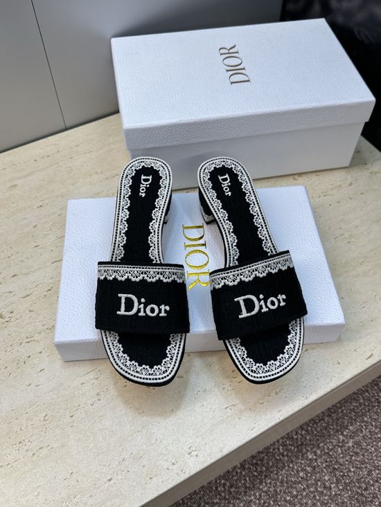 Christian Dior Embroidered Chunky Heel Slip-On Sandals with Logo
