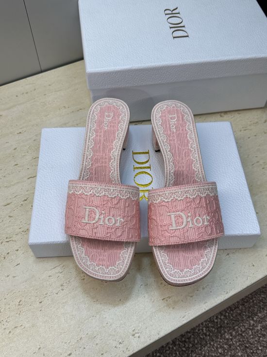 Christian Dior Embroidered Chunky Heel Slip-On Sandals with Logo