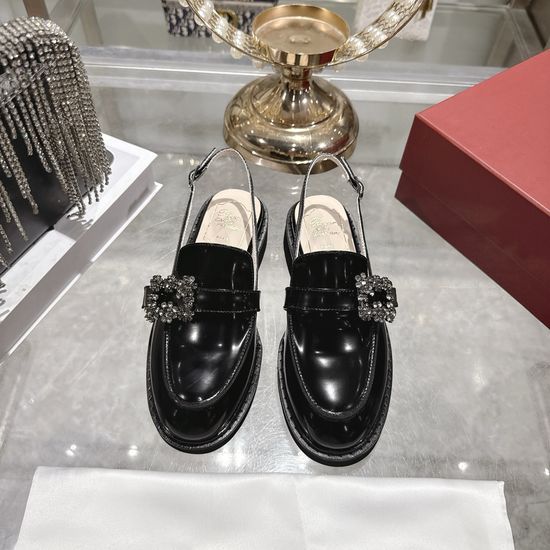 Roger Viver Rhinestone Buckle Slip On Backless Loafer Sandals