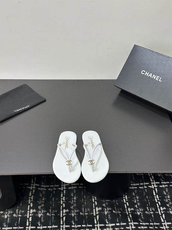 Chanel Sheepskin Strap Flip Flops with Genuine Leather Sole