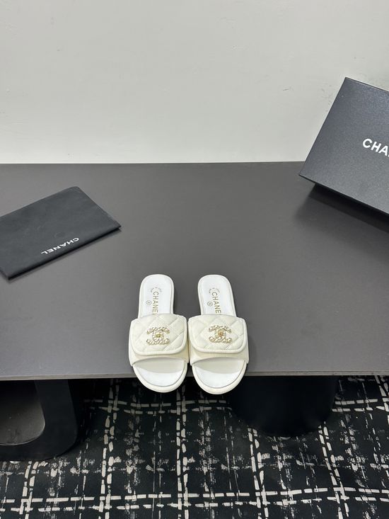 Chanel Genuine Leather Open Toe Casual Flat Slides