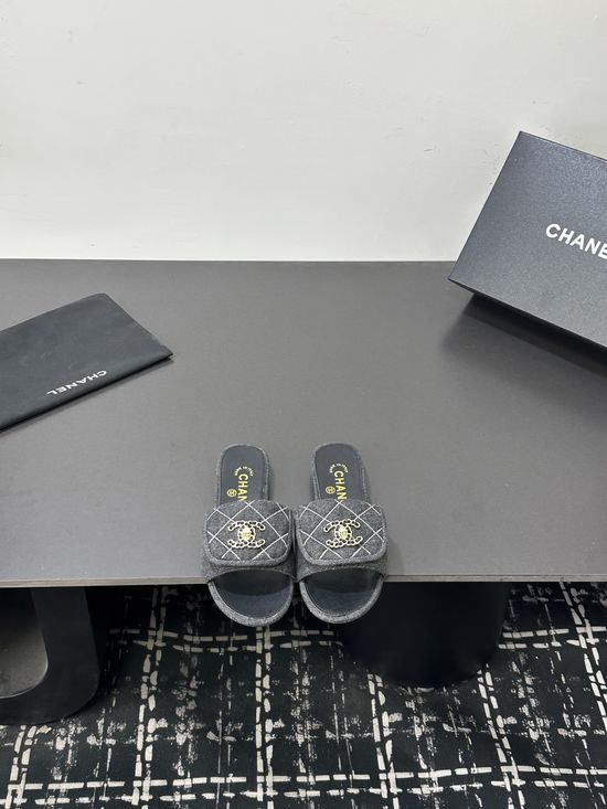 Chanel Genuine Leather Open Toe Casual Flat Slides