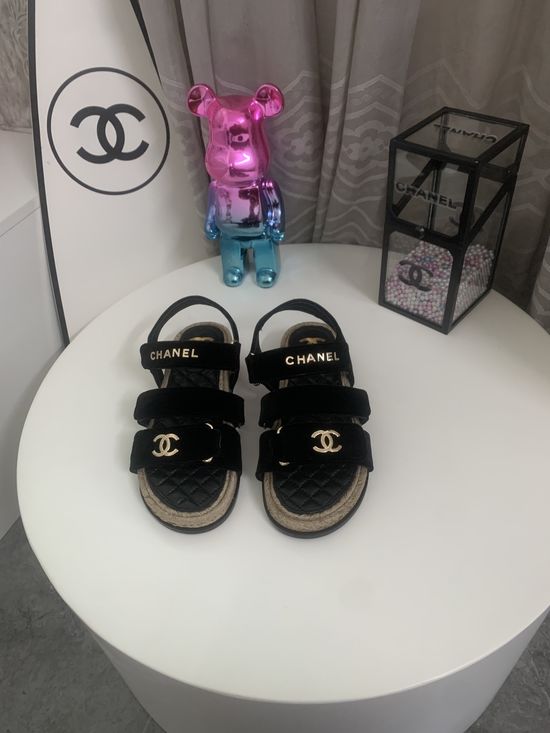 Chanel Velcro Strap Espadrille Platform Sandals