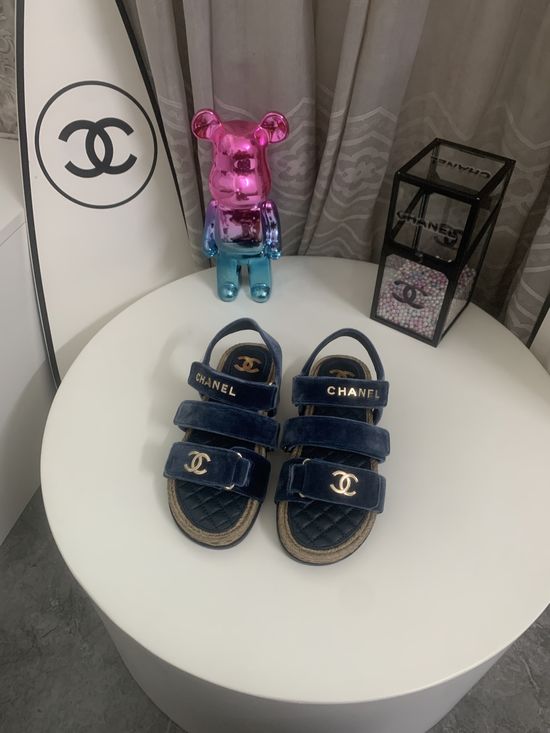 Chanel Velcro Strap Espadrille Platform Sandals