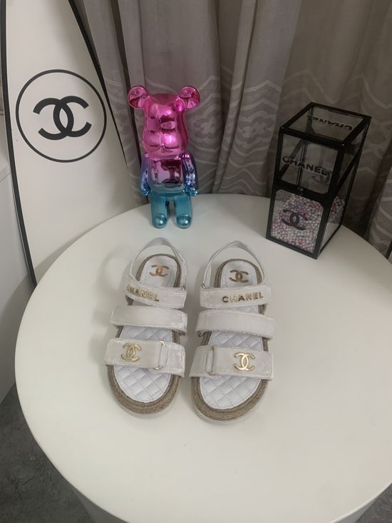 Chanel Velcro Strap Espadrille Platform Sandals