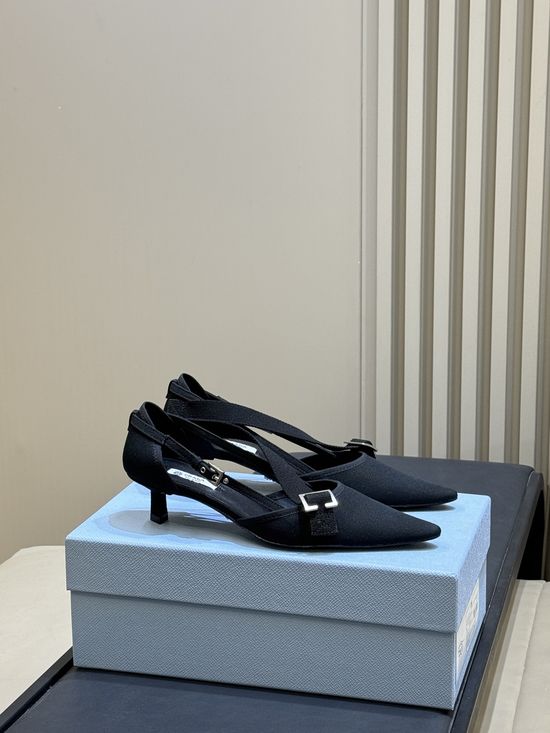 Prada Pointed Toe Stiletto Pumps with Metal Buckle Detail