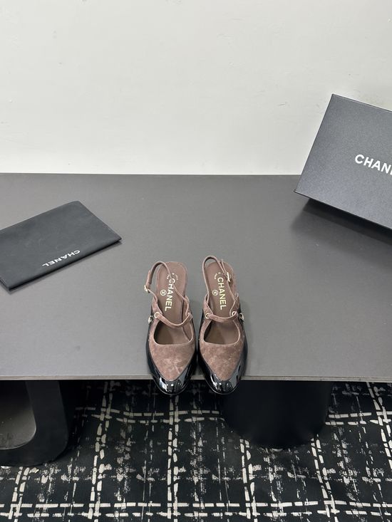 Chanel Color Block Pointed Toe Mid Heel Dress Sandals