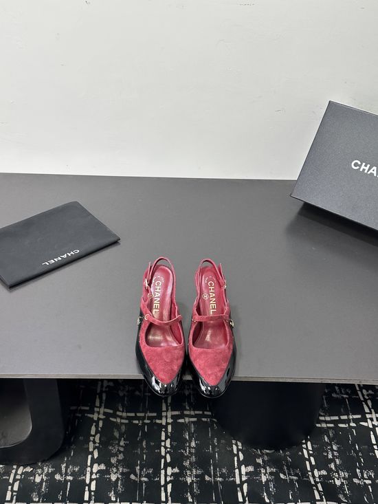 Chanel Color Block Pointed Toe Mid Heel Dress Sandals