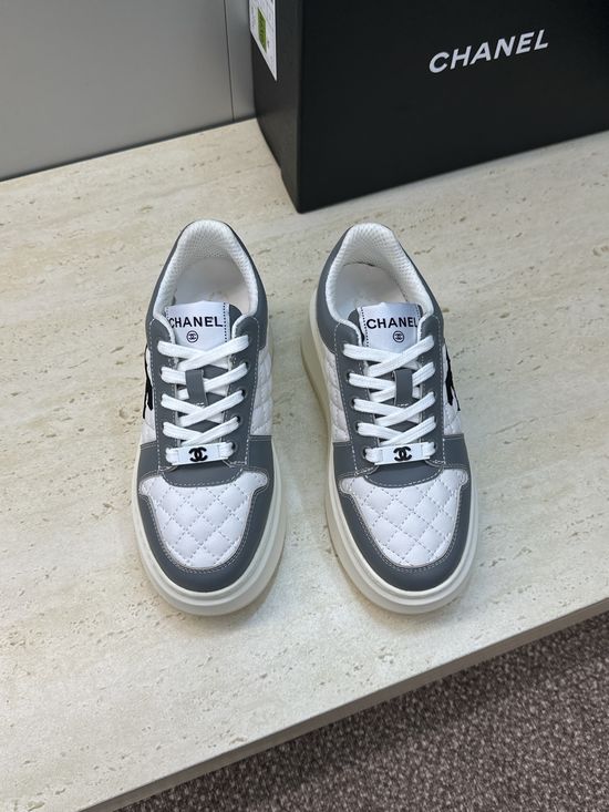 Chanel Quilted Lace-up Casual Sneakers Thick Comfort Sole