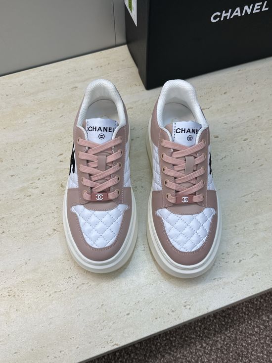 Chanel Quilted Lace-up Casual Sneakers Thick Comfort Sole