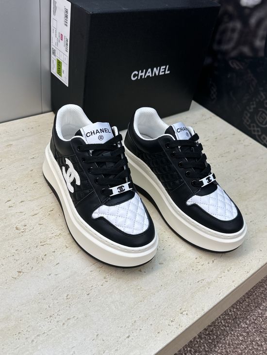 Chanel Quilted Lace-up Casual Sneakers Thick Comfort Sole