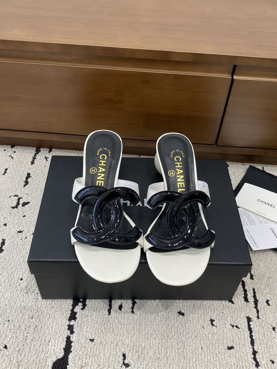 Chanel Pearl Heel Quilted Slip On Leather Slides