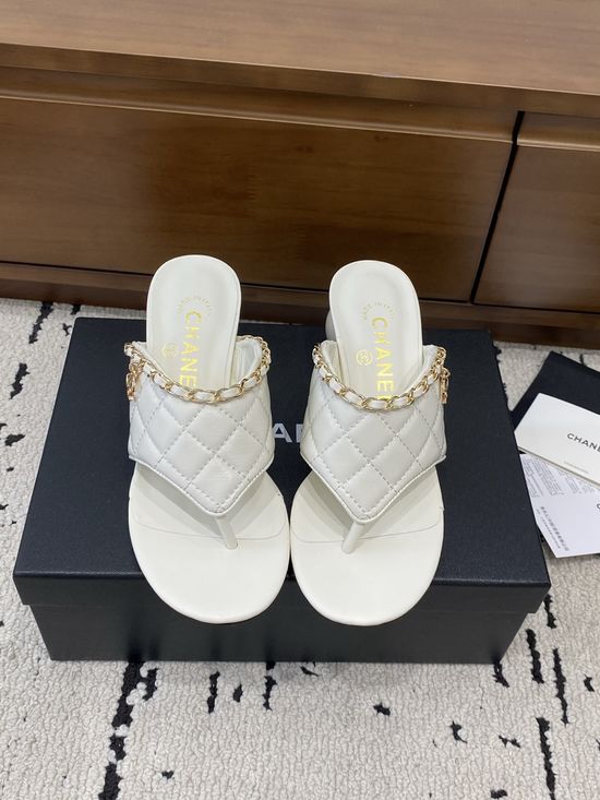 Chanel Quilted Chain Thong Sandals with Leather Sole