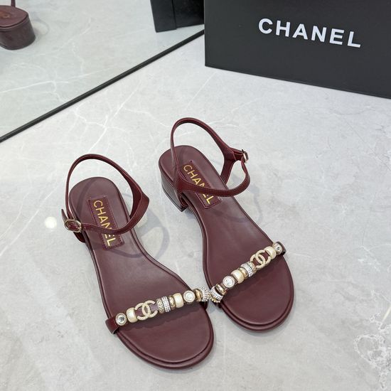 Chanel Rhinestone Strap Low Heel Leather Upper Comfort Sandals