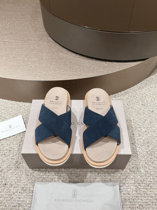 Brunello Cucinelli Premium Suede Slide Sandals with Adjustable Straps