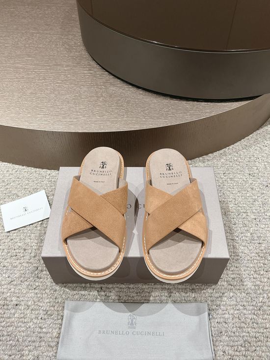Brunello Cucinelli Premium Suede Slide Sandals with Adjustable Straps