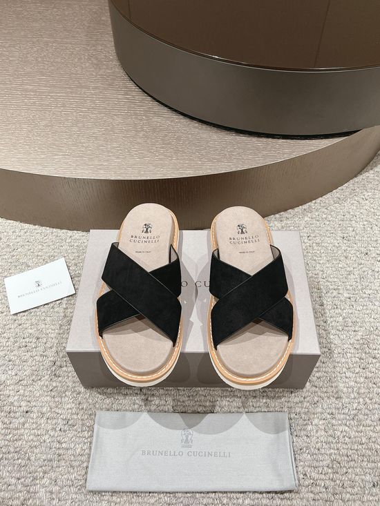 Brunello Cucinelli Premium Suede Slide Sandals with Adjustable Straps