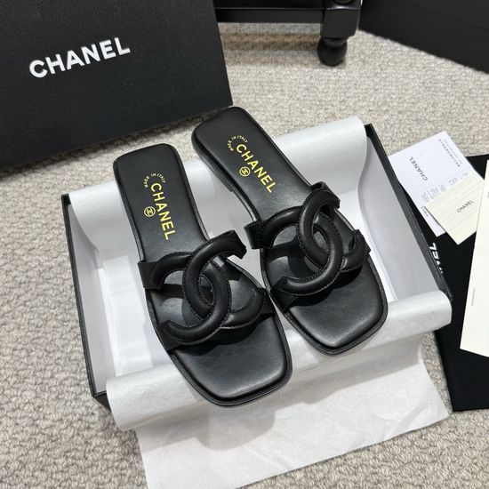 Chanel Classic Buckle Decor Leather Upper Comfort Slide Slippers