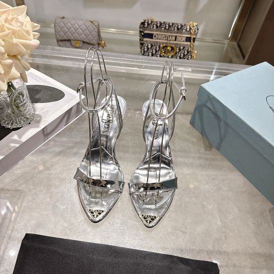 Prada Pointed Toe High Heel Sandals with Metal Buckle