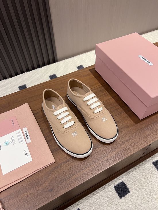 Miu Miu Logo Embellished Canvas Lightweight Casual Flats