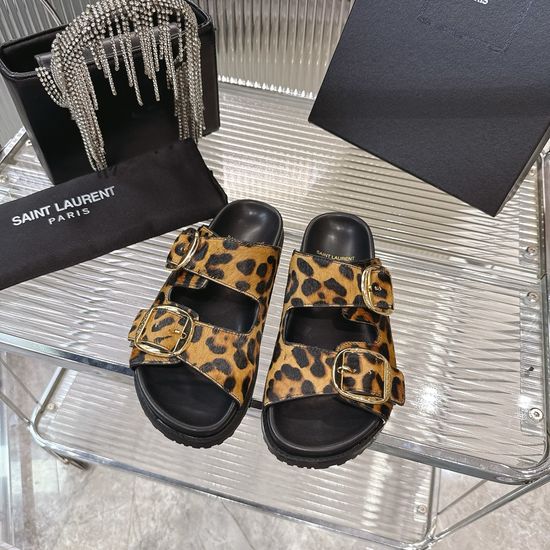 Yves Saint Laurent Premium Horsehair Upper Comfortable Flat Slides