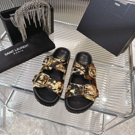 Yves Saint Laurent Premium Horsehair Upper Comfortable Flat Slides