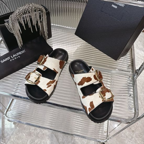 Yves Saint Laurent Premium Horsehair Upper Comfortable Flat Slides