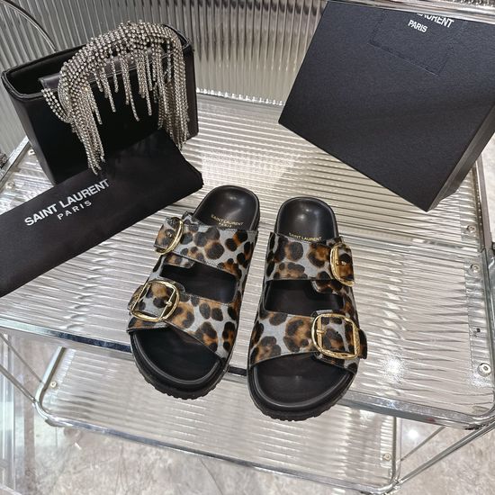 Yves Saint Laurent Premium Horsehair Upper Comfortable Flat Slides